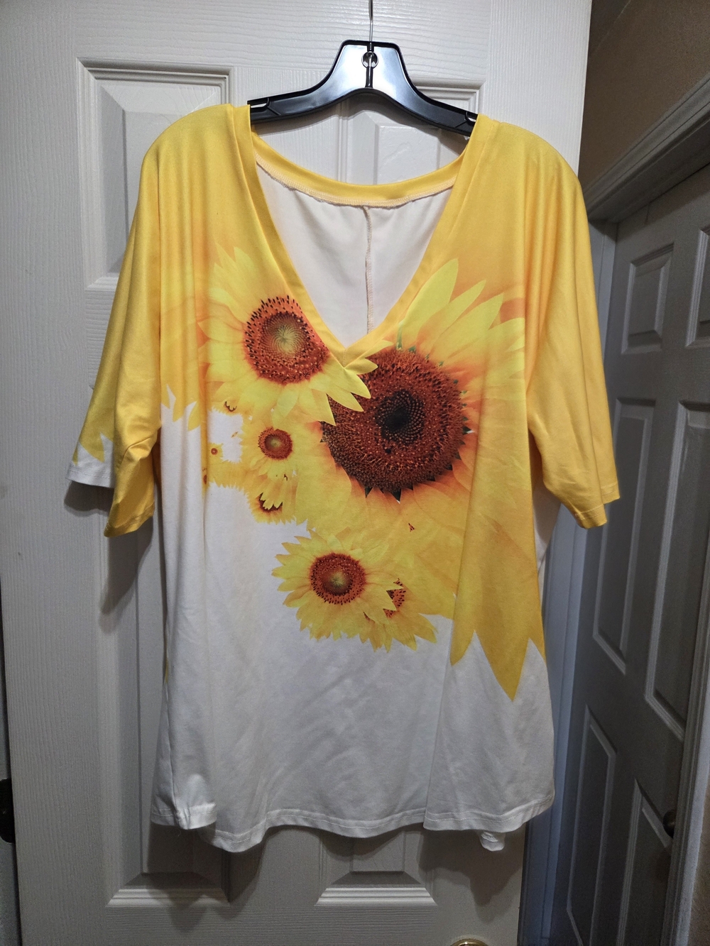 Sunflower Print Yellow V-Neck Women's Top